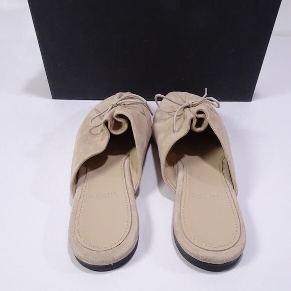 Theory Women's Pleated Mule Flats Sandals in Leather Ecru NIB 398 Sz 37 - Picture 9 of 12